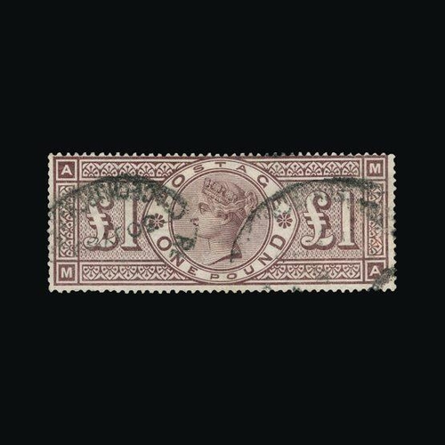 20507 - Great Britain - QV (surface printed) : (SG 186) 1888 Orbs £1 brown-lilac, MA, centred to top, oval R... 