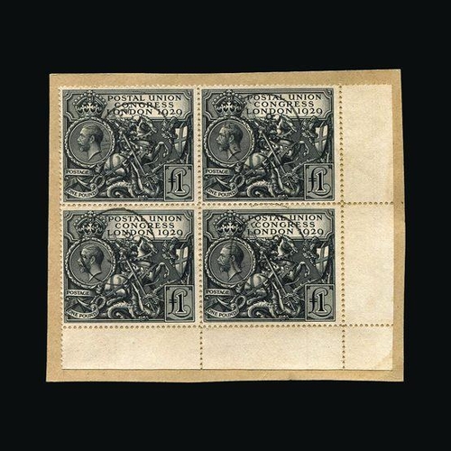 20520 - Great Britain - QV (surface printed) : (SG 438) 1929 PUC £1, SE corner block of 4, each with light s... 