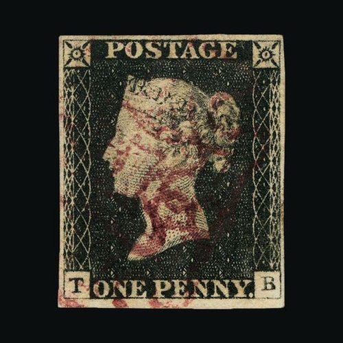 7779 - Great Britain - QV (line engraved) : (SG 2) 1840 1d black, plate 2, TB, 4 small to good margins, wit... 
