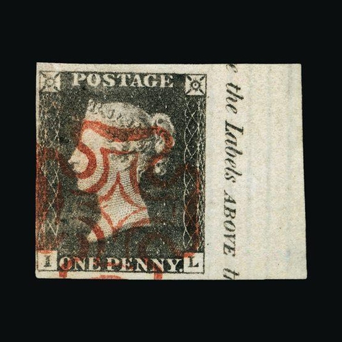 7800 - Great Britain - QV (line engraved) : (SG 3) 1840 1d grey-black, plate 1a, IL, 4 margins (very close ... 