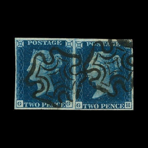 7811 - Great Britain - QV (line engraved) : (SG 4) 1840 2d deep blue, plate 2, horizontal pair, GG-GH, good... 