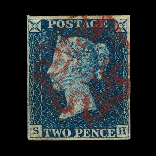 7815 - Great Britain - QV (line engraved) : (SG 5) 1840 2d blue, plate 1, SH, 4 small margins, with neat RU... 