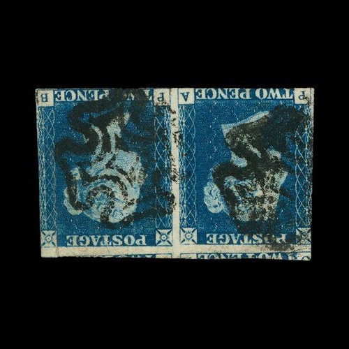 7816 - Great Britain - QV (line engraved) : (SG 5) 1840 2d blue, plate 1, horizontal pair, PA-PB, with WATE... 