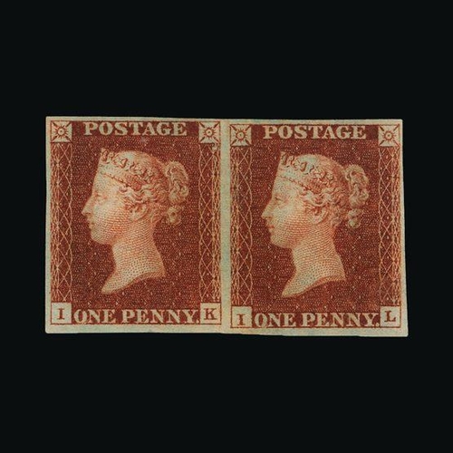 7831 - Great Britain - QV (line engraved) : (SG 7) 1841 1d red-brown, from 'black' plate 9, horizontal pair... 
