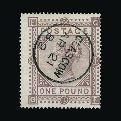 8173 - Great Britain - QV (surface printed) : (SG 129) 1867-83 wmk Cross £1 brown-lilac, GF, off-centre to ... 