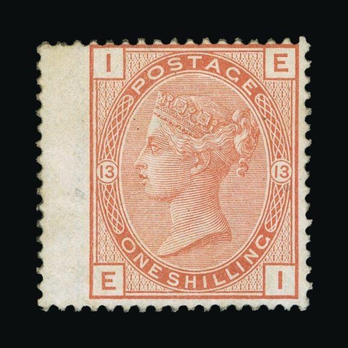 8273 - Great Britain - QV (surface printed) : (SG 151) 1873-80 1s orange-brown, plate 13, EI, wing margin a... 