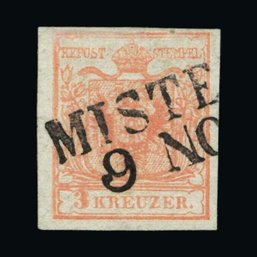 2396 - Austria : (SG 3a) 1850 3k red imperforate Type I, variety printed both sides, very fine used 4 good ... 