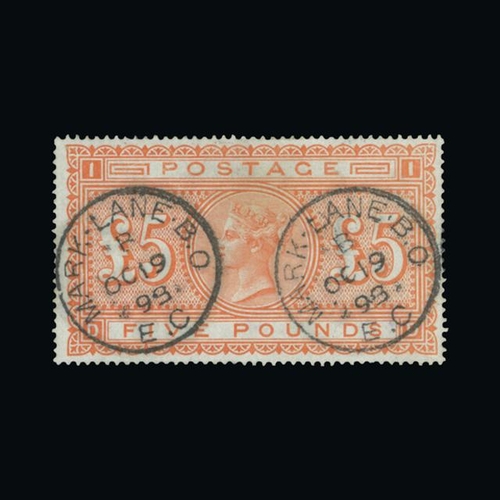 26251 - Great Britain - QV (surface printed) : (SG 137) 1867-83 £5 orange, DD, pair of neat upright MARK LAN... 