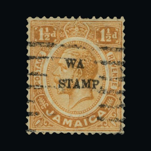 26493 - Jamaica : (SG 71d) 1916 War Stamp 1½d orange var. 'WA' fine used, straight line cancel, one short pe... 