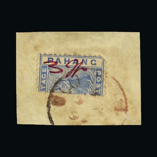 26618 - Malaya - Pahang : (SG 17a) 1897 JFO 3c on half of 5c blue bisected horizontally tied to piece by red... 