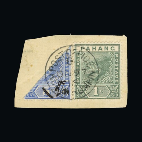 26621 - Malaya - Pahang : (SG 18c) 1897 JFO '2c OK' in black on diagonally bisected 5c blue together with Ti... 