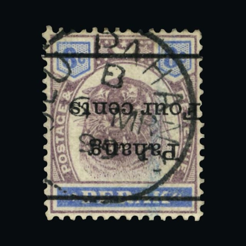 26627 - Malaya - Pahang : (SG 25a) 1899 4c on 8c dull purple and ultramarine ovpt inverted used, light tonin... 