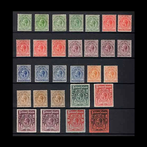 7610 - Falkland Islands : (SG 60-9) 1912-20 MCA set to £1 with shades inc 2d line perf,  1s(3), 5s reddish ... 