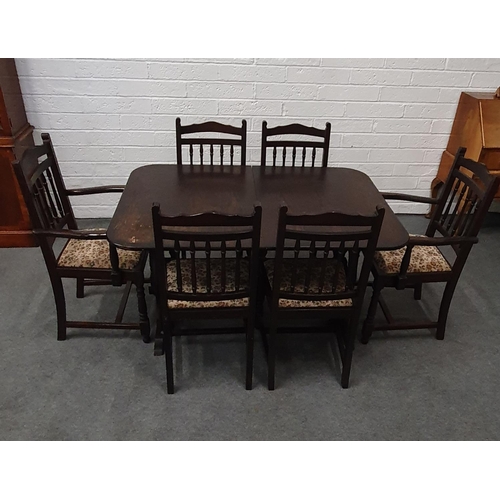 475 - Fine Vintage 6 Sitting Dining Room Table & Chair Set including 2 Carvers, table dimensions w51