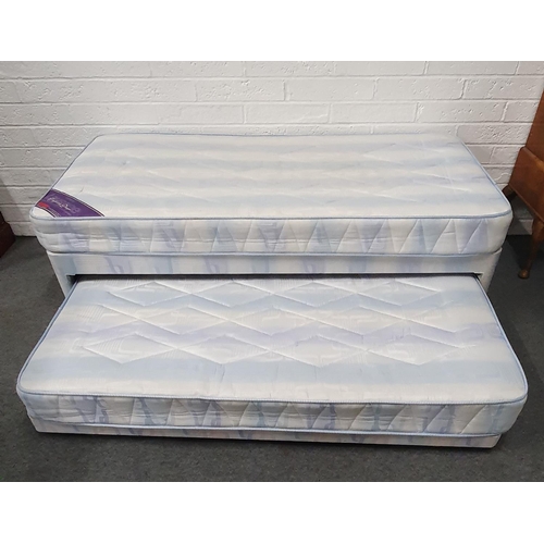 476 - Good quality blue & white single bed and mattress with pull out guest bed & mattress