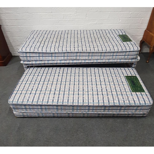 477 - Good quality stripe design single bed and mattress with pull out guest bed & mattress