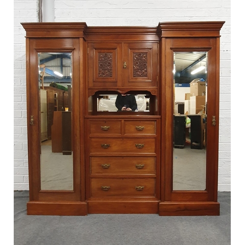 478 - Superb Quality Canadian Walnut Split Unit Wardrobe with Mirrored Doors and Central Chest of Drawers ... 