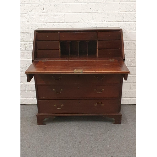 482 - Fine 20th Century Mahogany Drop Front Bureau with 3 Double Drawers on Raised Base, 39