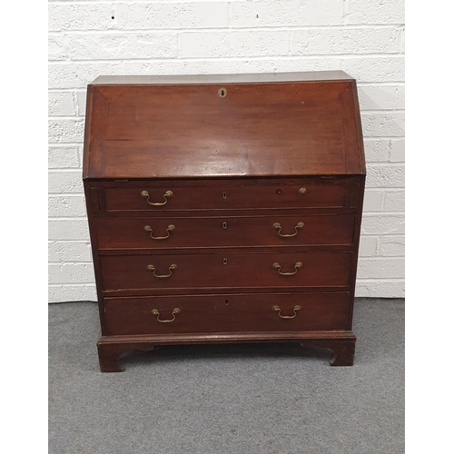 482 - Fine 20th Century Mahogany Drop Front Bureau with 3 Double Drawers on Raised Base, 39