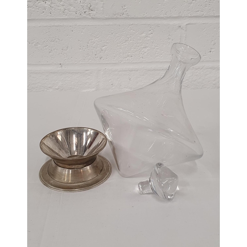 340 - Fine blown glass spinning top decanter on plated base