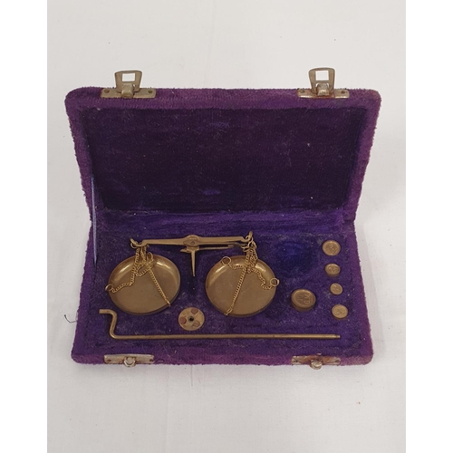 171 - Good quality purple cased brass jewellers scales