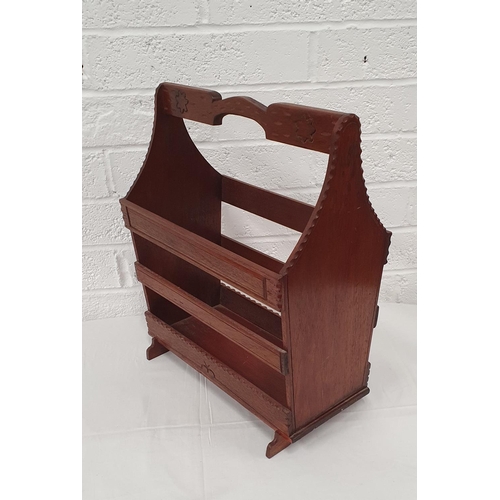 491 - Spanish style wooden wall mounted magazine rack, w17.5 x 22