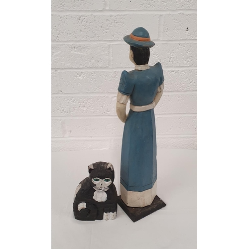 367 - Large carved wooden model of suffragette with her cat lady dimension 7