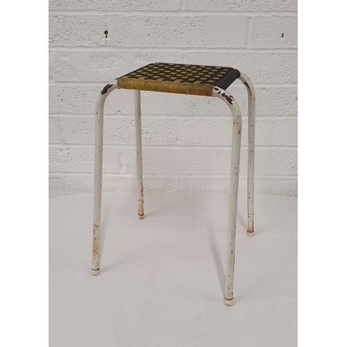 494 - White metal framed yellow & black seated high stool