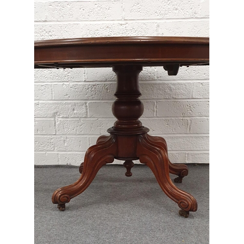 501 - American walnut oval parlour tip top dining table on double caster cabriole legs, 47