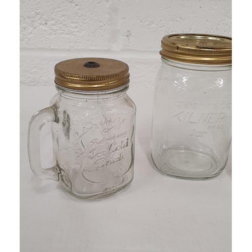 348 - 3 KILNER Brass topped jars 2 cooler ware drinks glasses