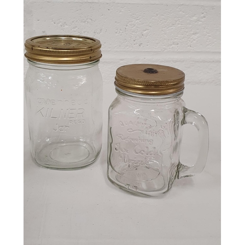 348 - 3 KILNER Brass topped jars 2 cooler ware drinks glasses