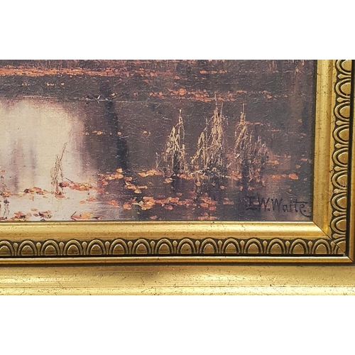 421 - Gilt framed oil on board titled 