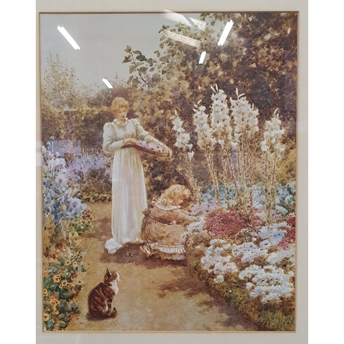 422 - Gilt framed & glazed print of a flower garden, 19