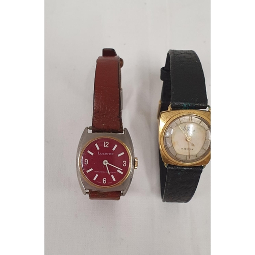 219 - 2 Vintage mechanical wristwatches one by Lucerne with red enamel face the other a Services Court 17 ... 