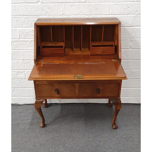 519 - Vintage Burr walnut drop front bureau on cabriole legs, w32