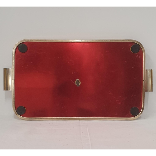 65 - Retro red enamel metal serving tray with handles