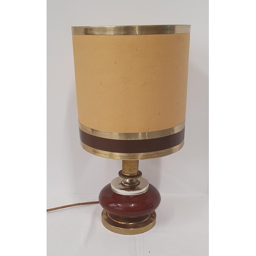 123 - Vintage style brass lamp with maroon enamel base, touch activated