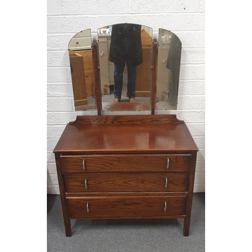 548 - Fine oak 3 drawer dresser with large mirror, 35.5