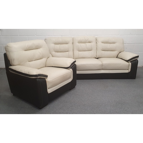 553 - Modern stylish cream and brown leather Suite of 3 seater sofa and arm chair, Sofa 87