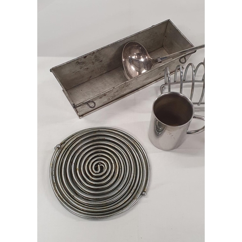 31 - Group of metal homeware's including a Teapot, mugs, toast rack and ladle