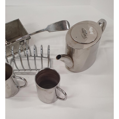 31 - Group of metal homeware's including a Teapot, mugs, toast rack and ladle