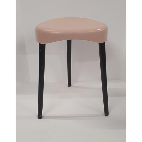 557 - 3 metal legged stool with pink plastic seat