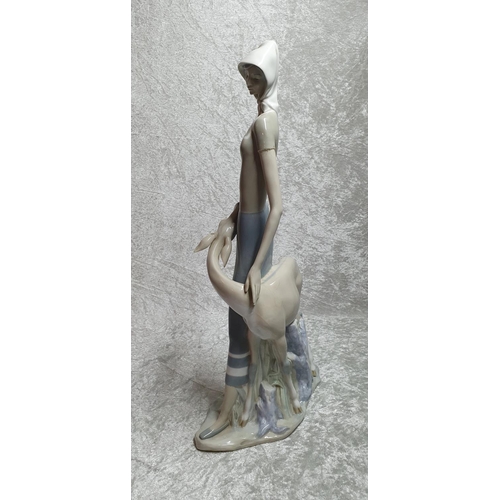 328 - Very large Lladro porcelain figurine of a lady with a fawn, 16