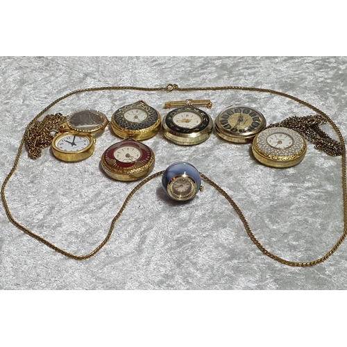 224 - Group of 7 pendant watches, mainly enamelled Lucerne mechanical wind examples