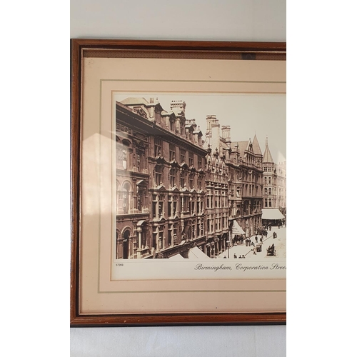 438 - Wood framed & glazed print depicting Victorian days Coronation Street in Birmingham 15