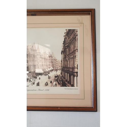 438 - Wood framed & glazed print depicting Victorian days Coronation Street in Birmingham 15