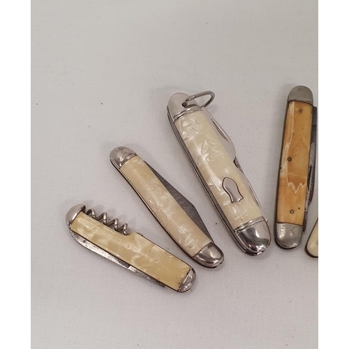 81 - Collection of 7 vintage penknives including bone & mother of pearl examples in various condition... 