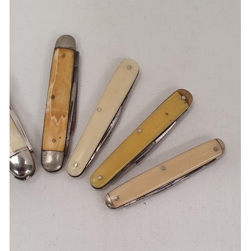 81 - Collection of 7 vintage penknives including bone & mother of pearl examples in various condition... 