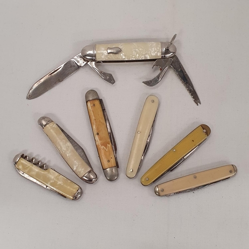 81 - Collection of 7 vintage penknives including bone & mother of pearl examples in various condition... 