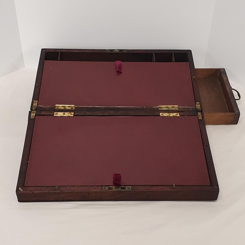 578 - Vintage restored writing slope with burgundy leather slopes and concealed draw, 18